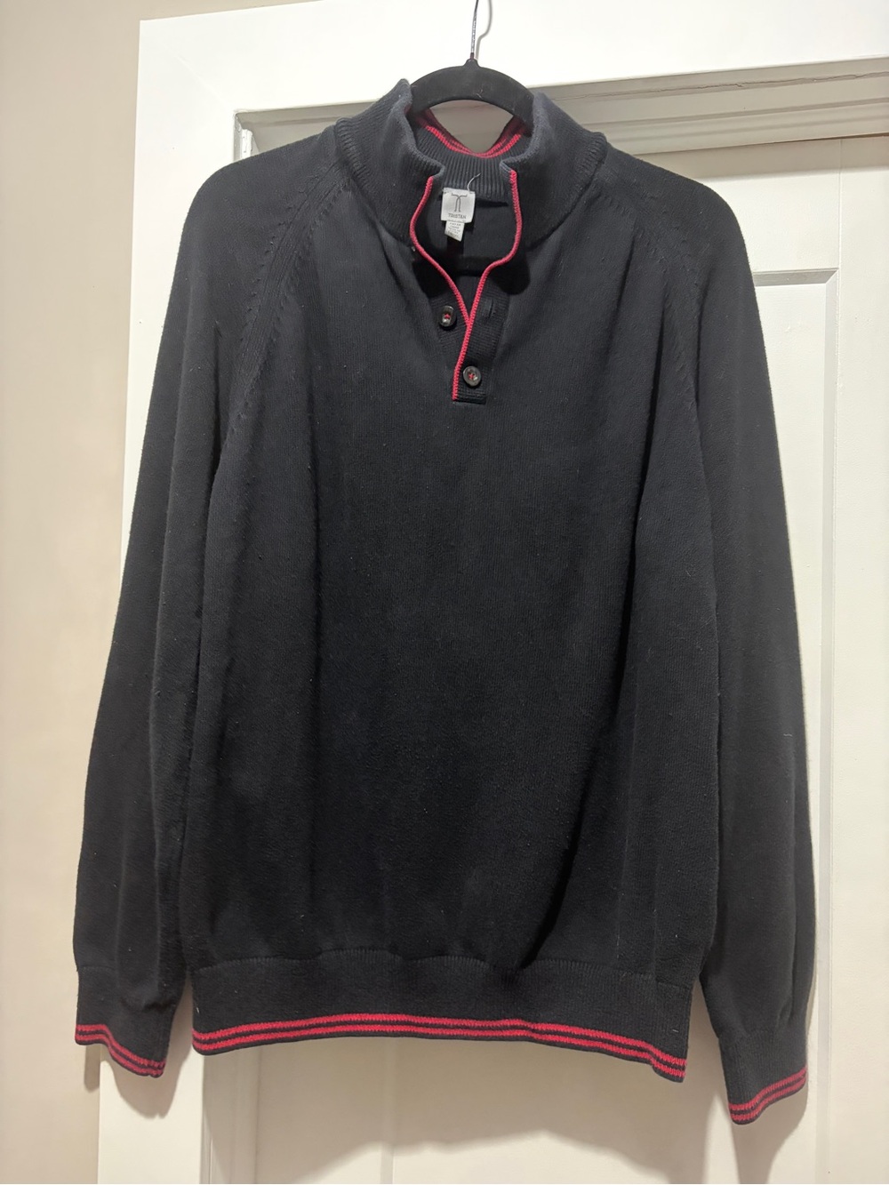 Tristan Black Sweater with Red Trim